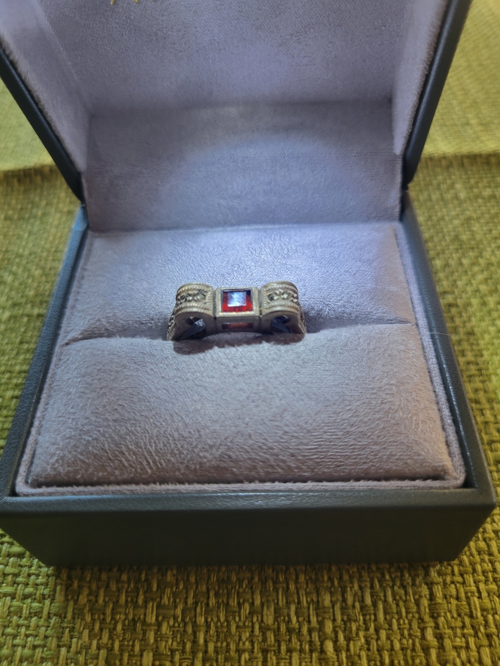 Vintage Judith Jack Sterling Silver Ring with Ruby Square Stone